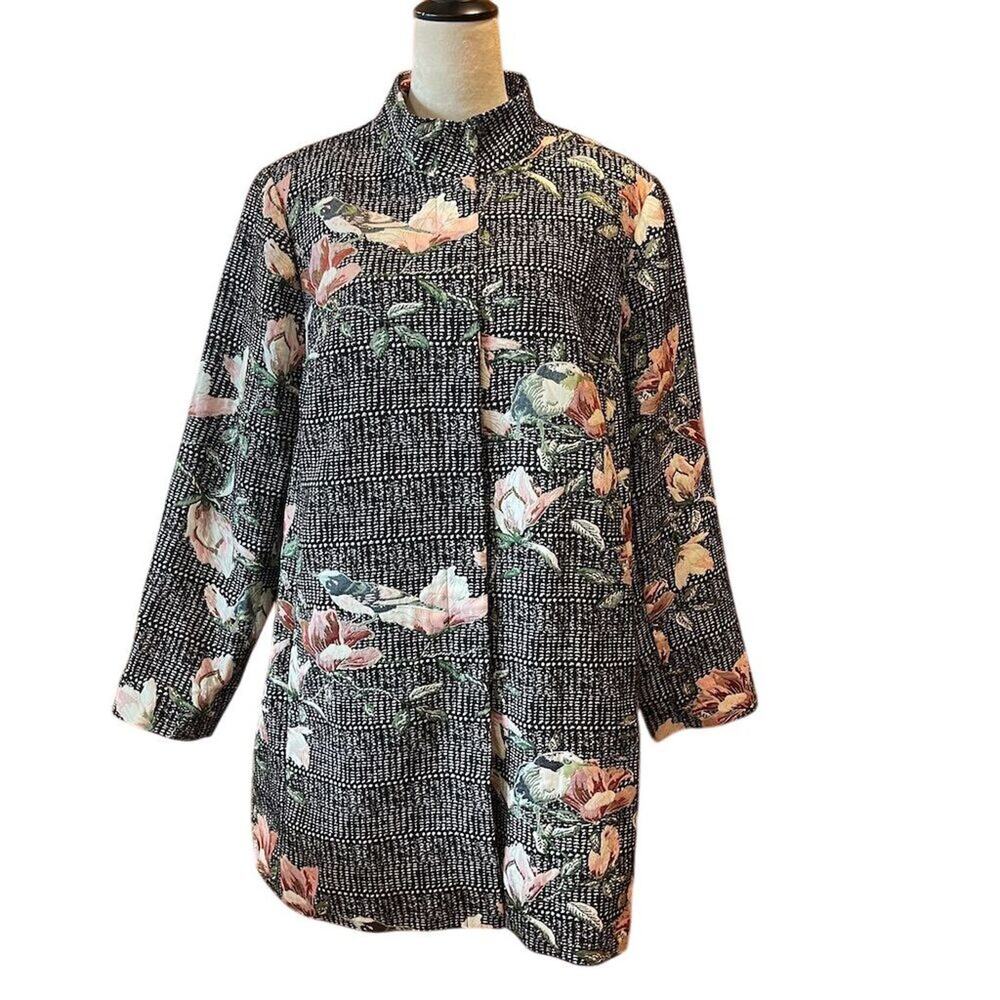 Madison Ave Dennis Basso woven brocade Women's Plus Size 20 Black Floral topper